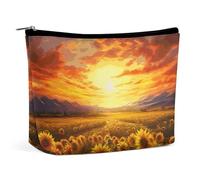 QWNMD Trousse de maquillage, trousse à cosmétiques, pochette à fermeture éclair, coucher de soleil onirique d'un champ de tournesol, organisateur imprimé de trousse de toilette portable, accessoires,