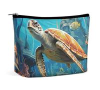 QWNMD Trousse de maquillage, trousse à cosmétiques, pochette à fermeture éclair, dauphins, tortue de mer, récif de corail, organiseur portable, accessoires de toilette, dauphins, tortue de mer, récif