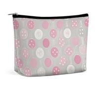 QWNMD Trousse de maquillage, trousse à cosmétiques, pochette à fermeture éclair, gris blanc, motif à pois moderne, organisateur imprimé, accessoires de trousse de toilette portable, gris blanc, motif