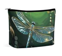 QWNMD Trousse de maquillage, trousse à cosmétiques, pochette à fermeture éclair, libellule verte, organisateur de trousse de toilette portable, accessoires, libellule verte, 17 x 15 x 5,8 cm,
