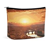 QWNMD Trousse de maquillage, trousse à cosmétiques, pochette à fermeture éclair, motif coucher de soleil, organiseur imprimé, trousse de toilette portable, accessoires, vue coucher de soleil, 17 x 15