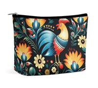 QWNMD Trousse de maquillage, trousse à cosmétiques, pochette à fermeture éclair, motif d'art populaire polonais, organisateur imprimé, trousse de toilette portable, accessoires, motif d'art populaire