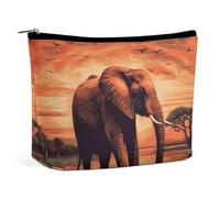 QWNMD Trousse de maquillage, trousse à cosmétiques, pochette à fermeture éclair, motif éléphant coucher de soleil, organiseur portable, accessoires de toilette, 17 x 15 x 5,8 cm, tendance, Sunset