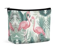 QWNMD Trousse de maquillage, trousse à cosmétiques, pochette à fermeture éclair, motif flamant rose, feuilles de dessin animé, 17 x 15 x 5,8 cm, tendance, Feuilles de flamants roses, 6.8 X 5.9 X 2.3