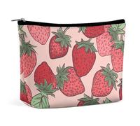 QWNMD Trousse de maquillage, trousse à cosmétiques, pochette à fermeture éclair, motif fraise, organiseur imprimé à motif de fraise, 17 x 15 x 5,8 cm, tendance, Motif fraise., 6.8 X 5.9 X 2.3 inch,