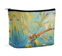 QWNMD Trousse de maquillage, trousse à cosmétiques, pochette à fermeture éclair, motif libellule, organiseur imprimé, trousse de toilette portable, accessoires de toilette, peinture libellule, 17 x 15