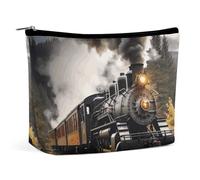 QWNMD Trousse de maquillage, trousse à cosmétiques, pochette à fermeture éclair, motif train à vapeur, organiseur imprimé, accessoires de toilette, train à vapeur, 17 x 15 x 5,8 cm, tendance, Train à