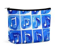 QWNMD Trousse de maquillage, trousse à cosmétiques, pochette à fermeture éclair, notes de musique bleues, organiseur imprimé notes de musique bleues, 17 x 15 x 5,8 cm, tendance, Notes de musique
