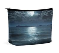 QWNMD Trousse de maquillage, trousse à cosmétiques, pochette à fermeture éclair, pochette à fermeture éclair, organisateur imprimé lune et mer, 17 x 15 x 5,8 cm, tendance, Lune et mer., 6.8 X 5.9 X