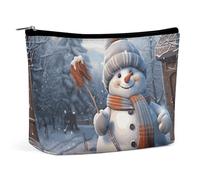 QWNMD Trousse de maquillage, trousse à cosmétiques, pochette à fermeture éclair, pochette à fermeture éclair, motif bonhomme de neige, organiseur portable, accessoires de toilette, 17 x 15 x 5,8 cm,