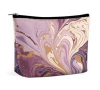 QWNMD Trousse de maquillage, trousse à cosmétiques, pochette à fermeture éclair, pochette à fermeture éclair, marbre violet et doré, organiseur imprimé marbre violet et doré, 17 x 15 x 5,8 cm,