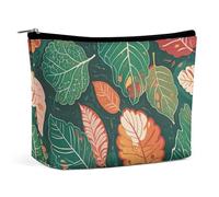 QWNMD Trousse de maquillage, trousse à cosmétiques, pochette à fermeture éclair, pochette à fermeture éclair, organiseur imprimé feuille pour accessoires de toilette, 17 x 15 x 5,8 cm, tendance, vert