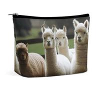 QWNMD Trousse de maquillage, trousse à cosmétiques, pochette à fermeture éclair, pochette à fermeture éclair, organiseur familial alpaga, organiseur imprimé de la famille d'alpagas, 17 x 15 x 5,8 cm,