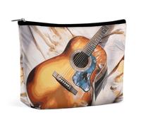 QWNMD Trousse de maquillage, trousse à cosmétiques, pochette à fermeture éclair, pochette aquarelle pour guitare acoustique, organiseur imprimé, accessoires de toilette, guitare acoustique aquarelle,