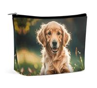 QWNMD Trousse de maquillage, trousse à cosmétiques, pochette à fermeture éclair, pochette Golden Retrievers imprimé, accessoires de toilette, Golden Retrievers, 17 x 15 x 5,8 cm, tendance, Golden