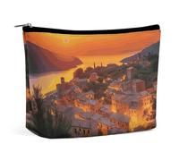 QWNMD Trousse de maquillage, trousse à cosmétiques, pochette à fermeture éclair, pochette italienne coucher de soleil, organisateur imprimé coucher de soleil italien, 6,8 x 5,9 x 5,8 cm, tendance,