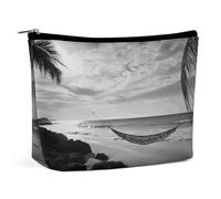 QWNMD Trousse de maquillage, trousse à cosmétiques, pochette à fermeture éclair, pochette noire et blanche, organiseur imprimé plage portable accessoires, plage noire et blanche, 17 x 15 x 5,8 cm,