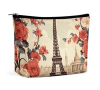 QWNMD Trousse de maquillage, trousse à cosmétiques, pochette à fermeture éclair, pochette Paris vintage imprimé floral, organiseur portable, accessoires de toilette, Paris vintage floral, 17 x 15 x