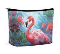 QWNMD Trousse de maquillage, trousse à cosmétiques, pochette à fermeture éclair, pochette peinte flamant rose, organiseur imprimé flamant rose, 17 x 15 x 5,8 cm, tendance, Flamant rose peint., 6.8 X