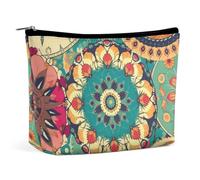 QWNMD Trousse de maquillage, trousse à cosmétiques, pochette à fermeture éclair, pochette ronde à imprimé floral, accessoires de toilette, fleur ronde, 17 x 15 x 5,8 cm, tendance, Fleur ronde., 6.8 X