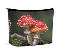 QWNMD Trousse de maquillage, trousse à cosmétiques, pochette à fermeture éclair, pochette rouge à capuchon, champignons, organisateur imprimé champignons portables, 17 x 15 x 5,8 cm, tendance,
