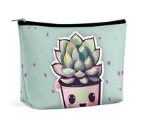 QWNMD Trousse de maquillage, trousse à cosmétiques, pochette à fermeture éclair, pochette souriante pour plantes grasses, organiseur portable, accessoires de toilette, succulentes souriantes, 17 x 15
