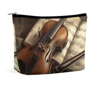 QWNMD Trousse de maquillage, trousse à cosmétiques, pochette à fermeture éclair, pochette violon et livre, organiseur imprimé violon et livre, 17 x 15 x 5,8 cm, tendance, Violon et livre, 6.8 X 5.9 X