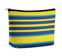 QWNMD Trousse de maquillage, trousse à cosmétiques, pochette à fermeture éclair, rayures jaunes et bleues, organiseur imprimé à rayures jaunes et bleues, 17 x 15 x 5,8 cm, tendance, Rayures jaunes et