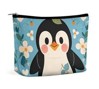 QWNMD Trousse de maquillage, trousse de maquillage, pochette à fermeture éclair, imprimé pingouin, organiseur portable, accessoires de toilette, imprimé pingouin, 17 x 15 x 5,8 cm, tendance, Imprimé