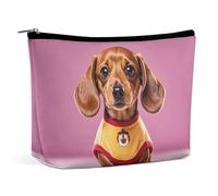 QWNMD Trousse de maquillage, trousse de maquillage, pochette à fermeture éclair, joli teckel, Duggee, organiseur portable, accessoires de toilette, motif teckel, 17 x 15 x 5,8 cm, tendance, Joli