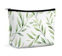 QWNMD Trousse de maquillage, trousse de maquillage, pochette à fermeture éclair, motif feuilles vertes, organiseur portable, accessoires de toilette, feuilles vertes, 17 x 15 x 5,8 cm, tendance,