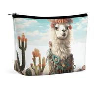 QWNMD Trousse de maquillage, trousse de maquillage, pochette à fermeture éclair, motif lama mexicain, organiseur portable, accessoires de toilette, vert lama mexicain, 17 x 15 x 5,8 cm, tendance, Lama