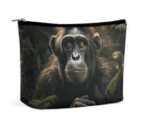 QWNMD Trousse de maquillage, trousse de maquillage, pochette à fermeture éclair, motif singe dans la jungle, organiseur portable, accessoires de toilette, singe dans la jungle, 17 x 15 x 5,8 cm,