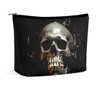 QWNMD Trousse de maquillage, trousse de maquillage, pochette à fermeture éclair, motif tête de mort effrayante, organiseur portable, accessoires de toilette, 17 x 15 x 5,8 cm, tendance, Eerie Tête de