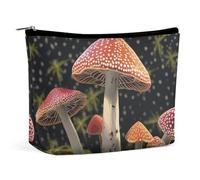 QWNMD Trousse de maquillage, trousse de maquillage, pochette à fermeture éclair, organiseur imprimé champignon, trousse de toilette portable, accessoires, champignon, 17 x 15 x 5,8 cm, tendance, gris,