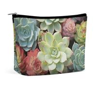 QWNMD Trousse de maquillage, trousse de maquillage, pochette à fermeture éclair, organiseur imprimé pour plantes grasses vertes, accessoires de toilette, plantes grasses, 17 x 15 x 5,8 cm, tendance,