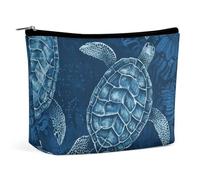QWNMD Trousse de maquillage, trousse de maquillage, pochette à fermeture éclair, pochette à fermeture éclair, motif tortue de mer, bleu imprimé, accessoires, tortue de mer, 17 x 15 x 5,8 cm, tendance,