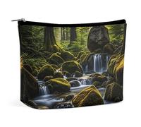 QWNMD Trousse de maquillage, trousse de maquillage, pochette à fermeture éclair, pochette à fermeture éclair, organiseur imprimé Green Creek, accessoires de toilette, vert ruisseau, 17 x 15 x 5,8 cm,
