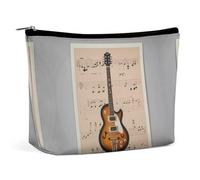 QWNMD Trousse de maquillage, trousse de maquillage, pochette à fermeture éclair, pochette à fermeture éclair, imprimé guitare musicale, organiseur imprimé de guitare musicale, 17 x 15 x 5,8 cm,