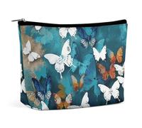 QWNMD Trousse de maquillage, trousse de maquillage, pochette à fermeture éclair, pochette à fermeture éclair, motif papillons, 17 x 15 x 5,8 cm, tendance, motifs papillons, 6.8 X 5.9 X 2.3 inch,