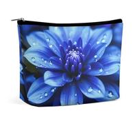 QWNMD Trousse de maquillage, trousse de maquillage, pochette à fermeture éclair, pochette à fermeture éclair, organiseur imprimé fleur bleue, 17 x 15 x 5,8 cm, tendance, bleu/fleur, 6.8 X 5.9 X 2.3