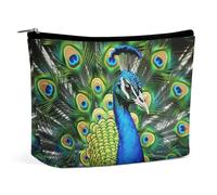 QWNMD Trousse de maquillage, trousse de maquillage, pochette à fermeture éclair, pochette à fermeture éclair, motif paon bleu, 17 x 15 x 5,8 cm, tendance, Bleu paon., 6.8 X 5.9 X 2.3 inch, Tendance