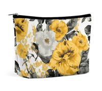 QWNMD Trousse de maquillage, trousse de maquillage, pochette à fermeture éclair, pochette à fermeture éclair, organiseur imprimé rose jaune, 17 x 15 x 5,8 cm, tendance, Rose jaune., 6.8 X 5.9 X 2.3