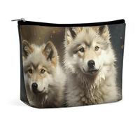 QWNMD Trousse de maquillage, trousse de maquillage, pochette à fermeture éclair, pochette à fermeture éclair, joli loup, organiseur portable, accessoires de toilette, 17 x 15 x 5,8 cm, tendance, Loup