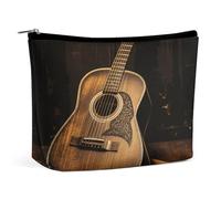 QWNMD Trousse de maquillage, trousse de maquillage, pochette à fermeture éclair, pochette à fermeture éclair, organiseur imprimé guitare Old West, accessoires de toilette, guitare Old West, 17 x 15 x