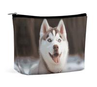 QWNMD Trousse de maquillage, trousse de maquillage, pochette à fermeture éclair, pochette à fermeture éclair, motif chien husky piquant imprimé, accessoires de toilette portables, 17 x 15 x 5,8 cm,