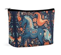 QWNMD Trousse de maquillage, trousse de maquillage, pochette à fermeture éclair, pochette à fermeture éclair, organiseur ludique poney imprimé, accessoires de toilette, poney ludique, 17 x 15 x 5,8
