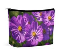 QWNMD Trousse de maquillage, trousse de maquillage, pochette à fermeture éclair, pochette à fermeture éclair, fleurs violettes, organisateur de trousse de toilette portable, accessoires, fleurs