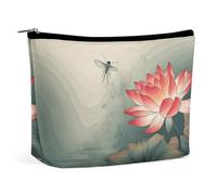 QWNMD Trousse de maquillage, trousse de maquillage, pochette à fermeture éclair, pochette à fermeture éclair, motif fleur et libellule, organiseur portable, accessoires de toilette, fleur et