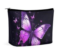 QWNMD Trousse de maquillage, trousse de maquillage, pochette à fermeture éclair, pochette à fermeture éclair, motif papillon, violet, 17 x 15 x 5,8 cm, tendance, Papillon/violet, 6.8 X 5.9 X 2.3 inch,